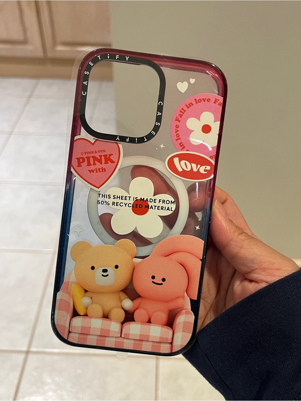 Casetify Pink Floral Bear & Bunny Clear Phone Case
